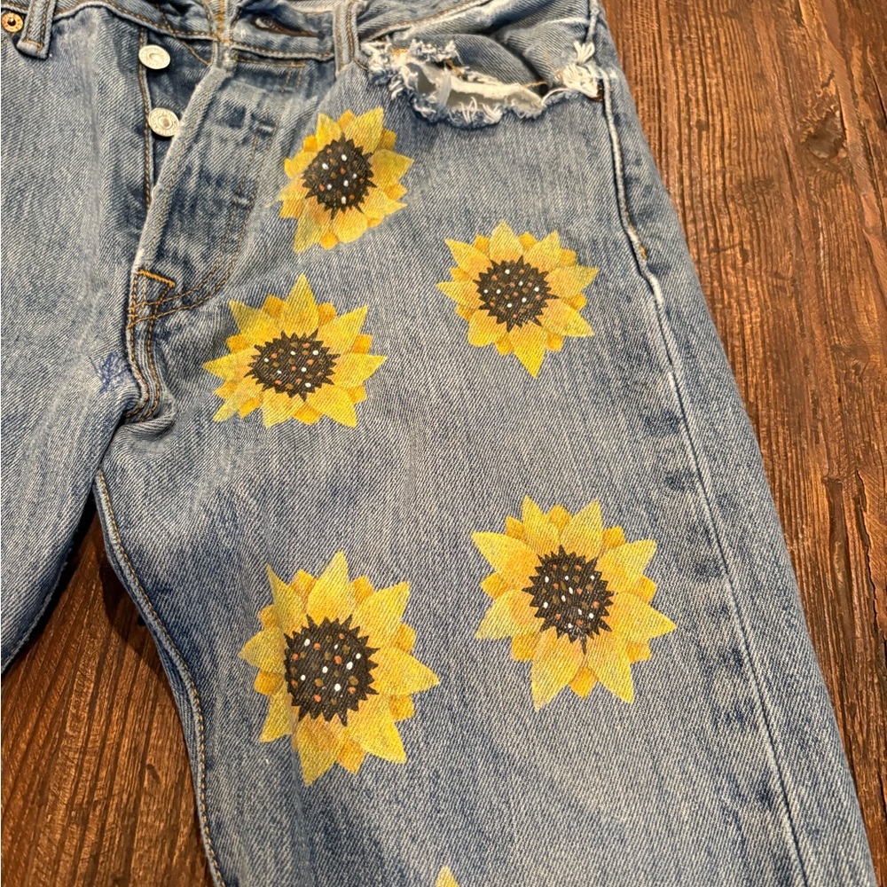 Levi's Blue Jeans with Sunflower Design - Picture 2 of 9